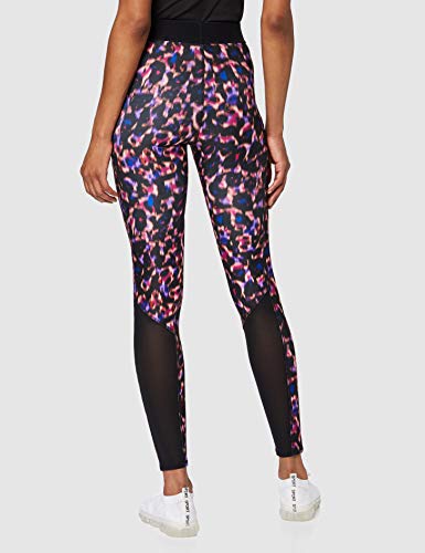 Amazon Brand - AURIQUE Legging deportivos con tejido brillante y paneles laterales para mujer, Multicolor (Negro/Rosa), 40, Label:M