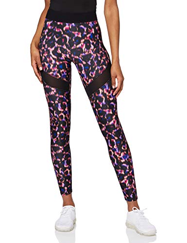 Amazon Brand - AURIQUE Legging deportivos con tejido brillante y paneles laterales para mujer, Multicolor (Negro/Rosa), 40, Label:M