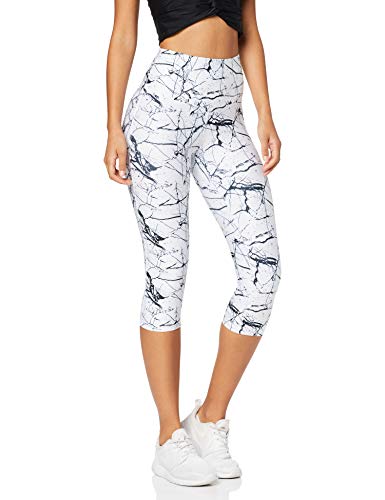 Amazon Brand -AURIQUE Leggings deportivos de largo pirata estampados de cintura alta para mujer, Gris (Marble White Print), 38, Label:S