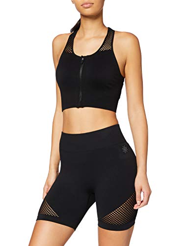 Amazon Brand- AURIQUE Pantalones cortos deportivos sin costuras para mujer, Negro (Black), 44, Label:XL