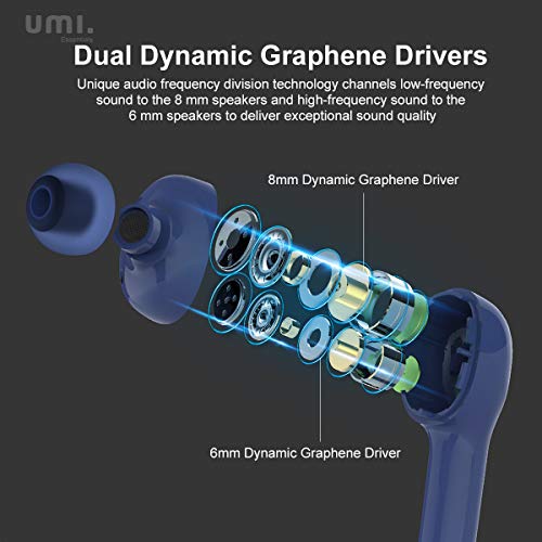 Amazon Brand-Umi Auriculares inalámbricos Bluetooth 5.0 con Hybrid drivers quad Umibuds altavoces de grafeno duales dinámicos auriculares bluetooth inalambricos estéreo IPX7 resistentes al agua (azul)