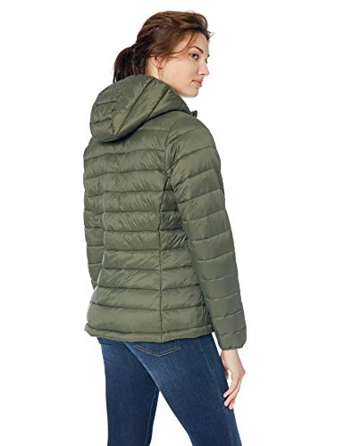 Amazon Essentials - Chaqueta acolchada con capucha para mujer, plegable, ligera y resistente al agua, Verde (olive), US M (EU M - L)