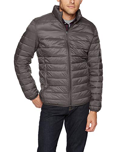 Amazon Essentials - Chaqueta acolchada, ligera, resistente al agua y plegable para hombre, Gris (Grey), US S (EU S)