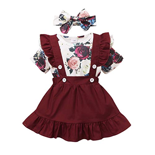 Amissz Infantil NiñAs Ropa Conjuntos Manga Larga Florales Tops con Volantes + Falda + Diadema Niños Otoño Primavera Trajes 0-18 Meses