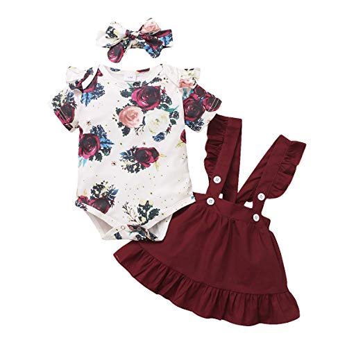 Amissz Infantil NiñAs Ropa Conjuntos Manga Larga Florales Tops con Volantes + Falda + Diadema Niños Otoño Primavera Trajes 0-18 Meses