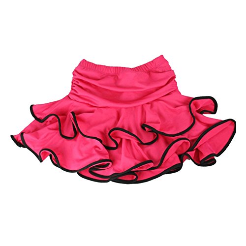 Amur Leopard Falda Corta de Danza y Baile Latino para Niñas Falda Corta con Volante de Verano para Niñas de 9-10 Años (Rosado Oscuro con Ribete Negro)