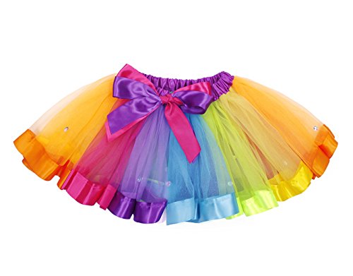 AmzBarley Disfraz de Unicornio para niña Falda de tutú arcoíris con Pinza de Pelo Arcoiris y aro de Pelo Unicornio para espectáculos de Baile de Fiesta (M, Multicolor 2)