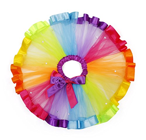 AmzBarley Disfraz de Unicornio para niña Falda de tutú arcoíris con Pinza de Pelo Arcoiris y aro de Pelo Unicornio para espectáculos de Baile de Fiesta (M, Multicolor 2)