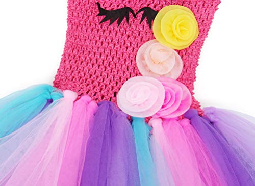 AmzBarley Unicornio Vestidos Cortos Fiesta de Princesa de Tul Tutu con Encaje de Flor sin Mangas para Niña,Disfraz Halloween Princesa con Argolla de Pelo para Boda (2-3 Años, Púrpura 2)