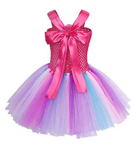 AmzBarley Unicornio Vestidos Cortos Fiesta de Princesa de Tul Tutu con Encaje de Flor sin Mangas para Niña,Disfraz Halloween Princesa con Argolla de Pelo para Boda (2-3 Años, Púrpura 2)