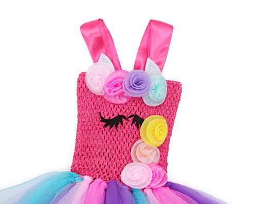 AmzBarley Unicornio Vestidos Cortos Fiesta de Princesa de Tul Tutu con Encaje de Flor sin Mangas para Niña,Disfraz Halloween Princesa con Argolla de Pelo para Boda (2-3 Años, Púrpura 2)