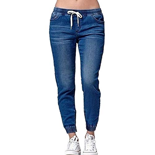 Andifany Pantalones Jogger Informal De Mujer Jeans De Cintura Elastica De Cordon Pantalones De Mezclilla De Senora Solido Pantalones Leggings Delgados Azul Oscuro 4XL