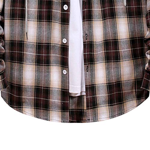 ANGLE Hombres de la moda de manga larga chaqueta camisa casual con capucha a cuadros superior al aire libre joggings entrenamiento senderismo camisa superior chaqueta