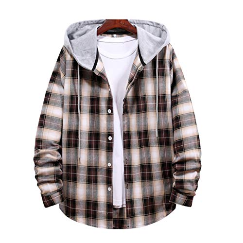 ANGLE Hombres de la moda de manga larga chaqueta camisa casual con capucha a cuadros superior al aire libre joggings entrenamiento senderismo camisa superior chaqueta