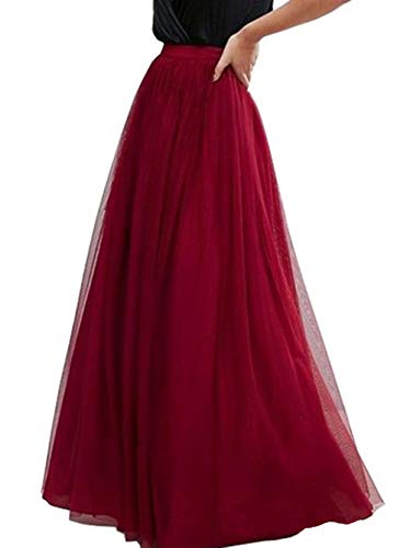 Anikigu Falda de Tul Larga para Mujer Faldas Maxi Elegantes para Bodas, Vino Rojo