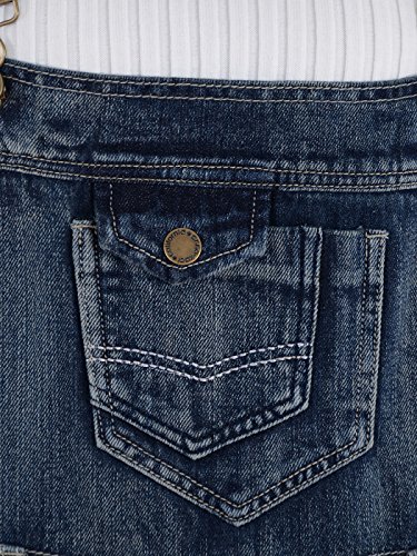 ANNA-KACI Dril de algodón de Las Mujeres Blue Jeans Rectos Bolsillos Tipo Peto Pantalones de Cintura pantalón Vaquero