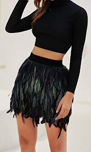 ANSUG Mujeres Falda de Plumas Negras Mini Pretina elástica Faldas de una línea Traje de Carnaval para Halloween Navidad (M)