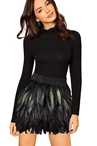 ANSUG Mujeres Falda de Plumas Negras Mini Pretina elástica Faldas de una línea Traje de Carnaval para Halloween Navidad (M)