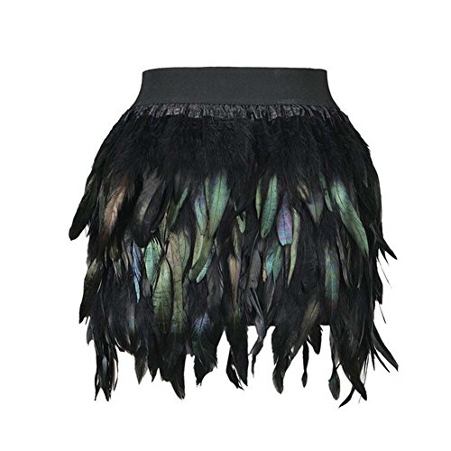 ANSUG Mujeres Falda de Plumas Negras Mini Pretina elástica Faldas de una línea Traje de Carnaval para Halloween Navidad (M)