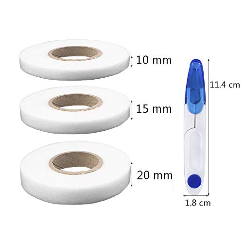 Anyasen 3 Rollos Cinta de Planchar Cinta de Dobladillo Adhesiva Cinta de Fusionar de Tela Cinta de Planchar para Cortinas Pantalones Vaqueros Cortinas y Telas (10 mm/15 mm/20 mm)