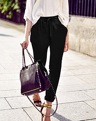 AnyuA Tallas Grandes Mujer Pantalones Harem Ligeros con Cintura Elástica Negro 4XL