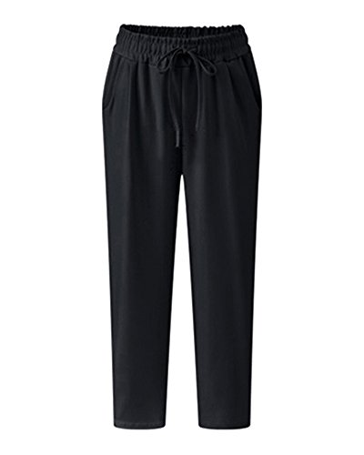 AnyuA Tallas Grandes Mujer Pantalones Harem Ligeros con Cintura Elástica Negro 4XL