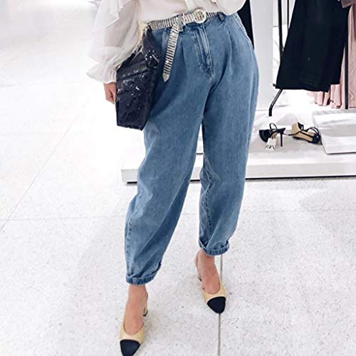 AOGOTO Pantalones vaqueros clásicos de cintura alta elásticos para mujer con bolsillos de color sólido y bolsillos de color liso