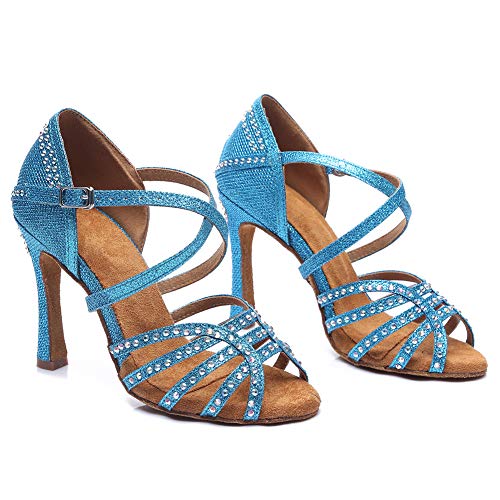 AOQUNFS Zapatos de Baile Latino Mujer Salsa Tacon Alto Zapatos de Baile Mujer Salsa y Bachata Económicos,YCL419-Cielo Azul-9,EU 37