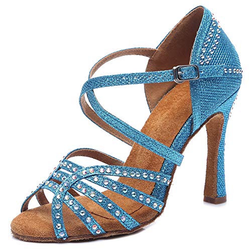 AOQUNFS Zapatos de Baile Latino Mujer Salsa Tacon Alto Zapatos de Baile Mujer Salsa y Bachata Económicos,YCL419-Cielo Azul-9,EU 37