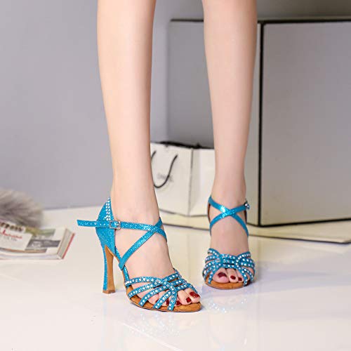 AOQUNFS Zapatos de Baile Latino Mujer Salsa Tacon Alto Zapatos de Baile Mujer Salsa y Bachata Económicos,YCL419-Cielo Azul-9,EU 37