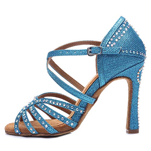 AOQUNFS Zapatos de Baile Latino Mujer Salsa Tacon Alto Zapatos de Baile Mujer Salsa y Bachata Económicos,YCL419-Cielo Azul-9,EU 37