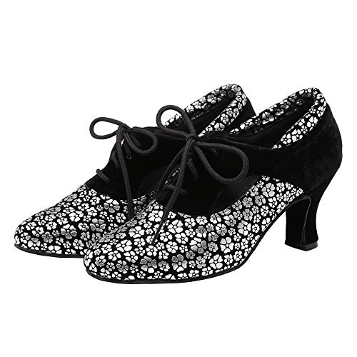 AOQUNFS Zapatos de Baile Latino Mujer Salsa y Bachata de Salon,YCL318-Plateado-4.5,EU 40