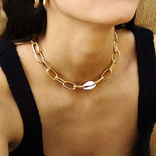 AQUALITYS Collar de Cadena de eslabones de Oro de Hip Hop para Mujer Collar de declaración Grande Cubano Grueso Gargantilla Collares de Moda Femenina Punk joyería