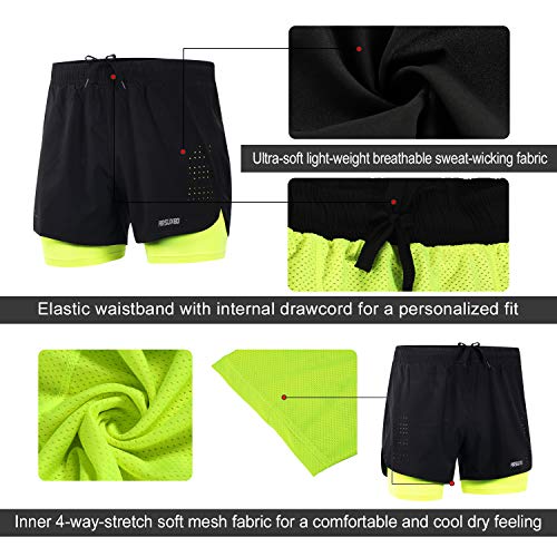 ARSUXEO Pantalones Cortos Hombre Deporte Trabajo Pantalones Cortos para de Running con Bolsillo con Cremallera B179 Verde L