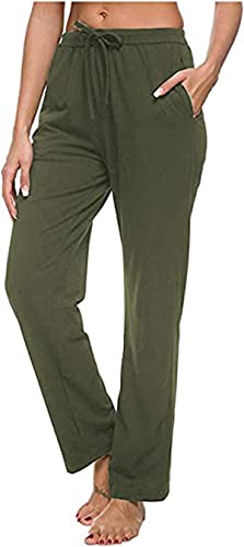 ARTFISH Pantalones de chándal para mujer con cordón y bolsillos, de algodón Verde militar. XXL