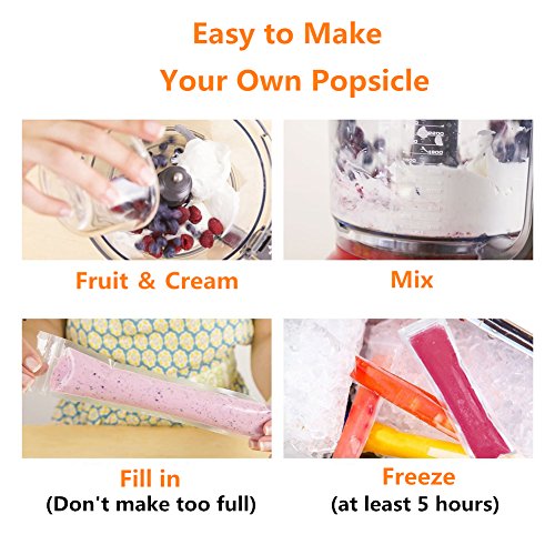 AUTOPkio 200 Piezas Bolsas para Helados de paletas de Hielo con 1 pz De Embudo y 5 Piezas Mangas para Helados de Yogur, Hielo o paletas congeladas, 22 x 6cm BPA Freezer Zip-Top