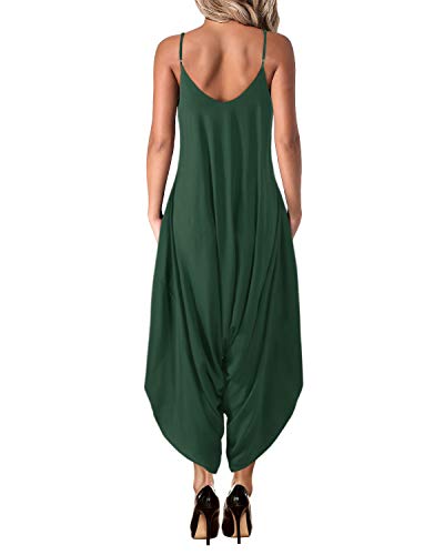 Auxo Mono Largo Mujer Tirantes Sin Mangas con Cuello En V Pantalones Anchos Casual Verano Jumpsuit Chic Elegant Mono de Noche Playsuit Anchos de Fiesta Bodysuit 01-Verde Scuro 2XL
