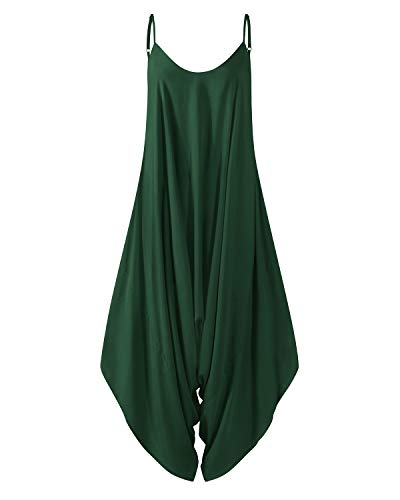 Auxo Mono Largo Mujer Tirantes Sin Mangas con Cuello En V Pantalones Anchos Casual Verano Jumpsuit Chic Elegant Mono de Noche Playsuit Anchos de Fiesta Bodysuit 01-Verde Scuro 2XL