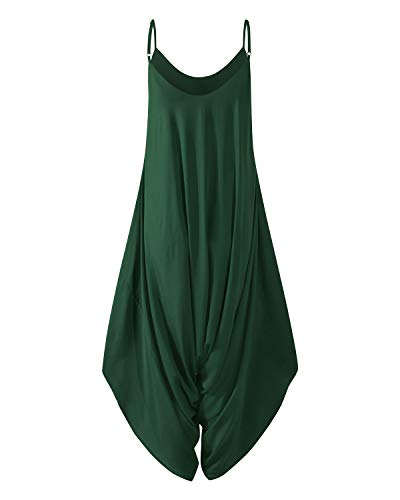 Auxo Mono Largo Mujer Tirantes Sin Mangas con Cuello En V Pantalones Anchos Casual Verano Jumpsuit Chic Elegant Mono de Noche Playsuit Anchos de Fiesta Bodysuit 01-Verde Scuro 2XL