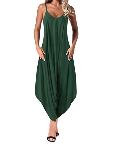 Auxo Mono Largo Mujer Tirantes Sin Mangas con Cuello En V Pantalones Anchos Casual Verano Jumpsuit Chic Elegant Mono de Noche Playsuit Anchos de Fiesta Bodysuit 01-Verde Scuro 2XL