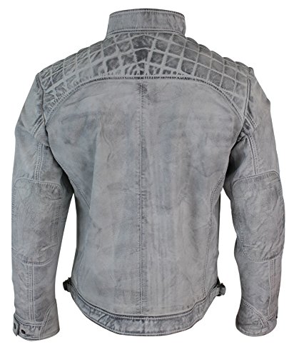 Aviatrix 2101 Chaqueta Estilo Retro Biker de Cuero autentico Suave para Caballero en Blanco - Blanco, Small