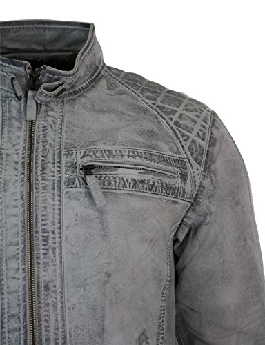 Aviatrix 2101 Chaqueta Estilo Retro Biker de Cuero autentico Suave para Caballero en Blanco - Blanco, Small