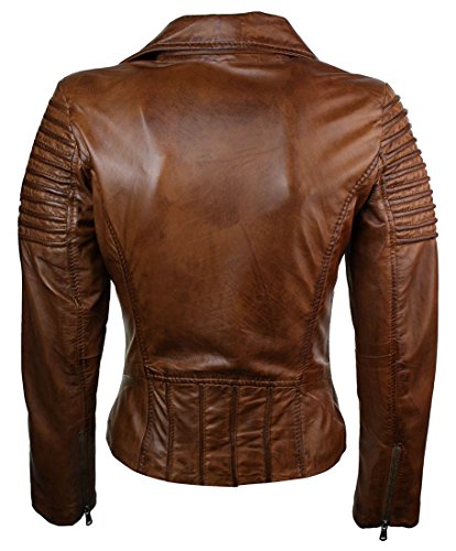 Aviatrix Ayesha Chaqueta Ajustada para Mujer de Cuero autentico Marron, Estilo Biker - Marron, X-Large