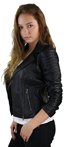 Aviatrix Ayesha Chaqueta Ajustada para Mujer de Cuero autentico Negro, Estilo Biker - Negro, Large