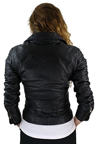 Aviatrix Ayesha Chaqueta Ajustada para Mujer de Cuero autentico Negro, Estilo Biker - Negro, Large