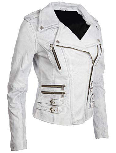 Aviatrix Chaqueta Biker De Cuero Autentica para Mujer con Multiples Cremalleras (AGSM)