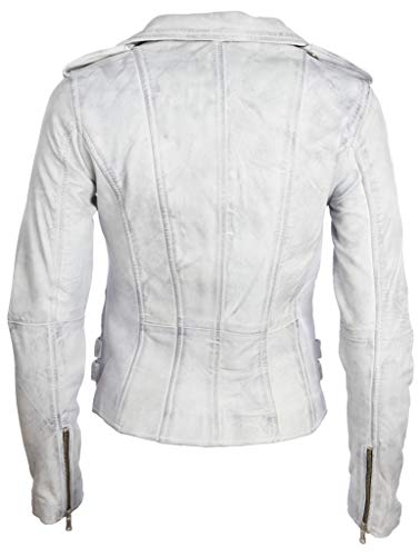 Aviatrix Chaqueta Biker De Cuero Autentica para Mujer con Multiples Cremalleras (AGSM)
