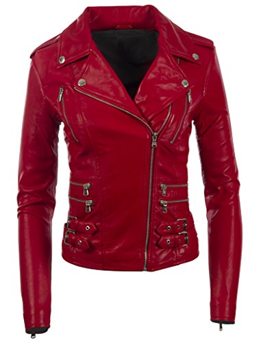 Aviatrix Chaqueta Biker De Cuero Autentica para Mujer con Multiples Cremalleras (AGSM)