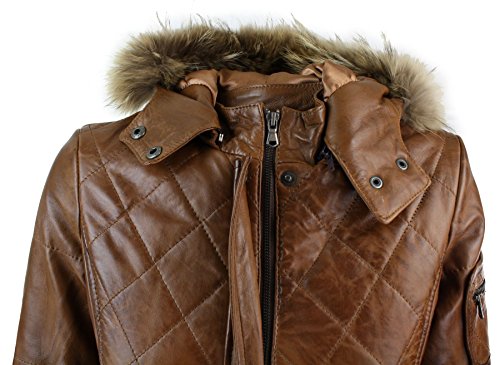 Aviatrix Chaqueta Parka de Cuero Real Ideal para Invierno con Capucha de Piel Real en Color marrón para Mujer