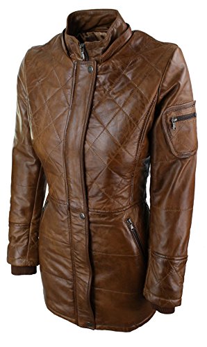 Aviatrix Chaqueta Parka de Cuero Real Ideal para Invierno con Capucha de Piel Real en Color marrón para Mujer